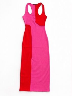 Naked Wardrobe Ribbed Colorblock Bodycon Midi Dress Pink Red Racerback Size S